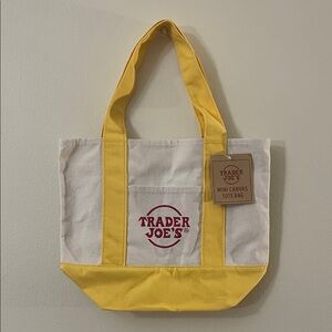 Trader Joe's Yellow and White Canvas Tote Bag